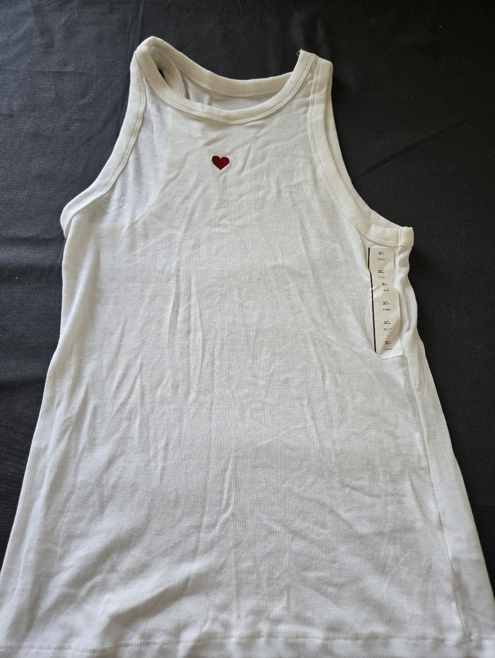 White Ribbed Tank with Small Red Heart